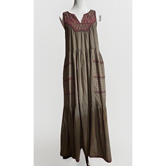Sundance Amaal Green Sleeveless Tiered Embroideried Maxi Dress Pockets  XS Boho - Picture 3 of 10